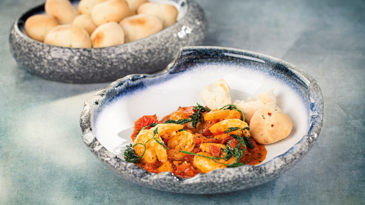 Krewetki/ chorizo/ pomidory